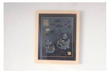 木製額　こまいぬ　41cm×49cm×3cm／sora sora　ひのき　桧　手作り　フレーム　額　布製生地入り　奈良県　宇陀市