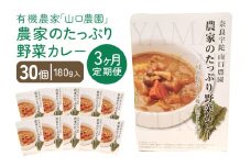 定期便 ３ヶ月 農家のたっぷり野菜カレー ３０個 月１回 ／ 山口農園 有機野菜 オーガニック 伝統野菜 レトルト 詰め合わせ ギフト カレーセット スパイス 飯 キャンプお取り寄せ 奈良県 宇陀市 送料無料 おかず ご当地 簡単 お歳暮 暑中見舞い 時短 保存食 ふるさと納税