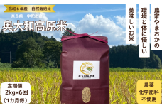 ★自然栽培米 ★定期便 毎月6回★新米 【令和6年産 】玄米 2kg 9月末より順次発送／自然栽培米 新米 令和6年産 玄米 農家やまおか 無農薬 国産 お米 奈良県 宇陀市 ふるさと納税 送料無料 定期便 農薬不使用 毎月