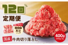 【12回定期便】 厳選 ！ 国産 牛肉 切り落とし 400g 小分け 真空パック (200g×2) 小間切れ 牛丼 カレー 便利 お取り寄せ グルメ 食品 すき焼き しゃぶしゃぶ 鍋 焼肉 鉄板焼 おすすめ お取り寄せ ギフト プレゼント