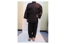 男性用紳士作務衣 (紬調) LLサイズ 茶色 ／ 寺井布帛製造所 くつろぎ着 普段着 和装 奈良県 田原本町