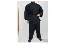男性用紳士作務衣 紬絣無地 紺 LL寸 ／ 寺井布帛製造所 くつろぎ着 普段着 和装 奈良県 田原本町