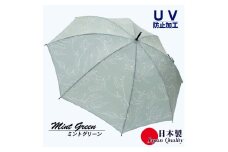 レディース雨傘 長傘 173603 デシン花柄モノトーンプリント 手開き 日本製 ミントグリーン ／ まちづくり観光振興機構 UV防止加工 紫外線対策 全天候型 奈良県 田原本町