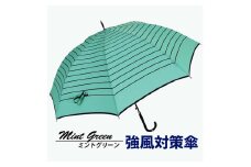 強風対策 耐風傘 雨傘 レディース 長傘 ボーダー ワンタッチジャンプ 162003 ミントグリーン ／ まちづくり観光振興機構 折りたたみ カジュアル 通勤 通学 奈良県 田原本町