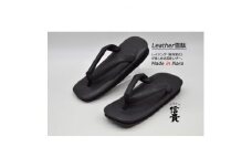 信貴 国産Leather雪駄(STK-85Lブラック size:L)【1479589】