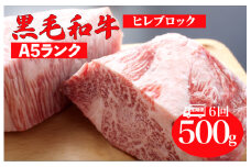 【全6回定期便】黒毛和牛 A5ランク ヒレ ブロック 500g ソース付 和牛 冷蔵 冷蔵便 ブロック肉 牛肉 ヒレ肉 ヒレステーキ フィレ 贈答 ギフト お中元