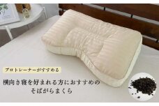 《横向き寝におすすめ そばがら枕 ブルー枕カバー付》横向きそばBL
