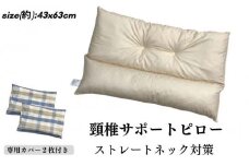 《頸椎サポートピロー 枕 カバー2枚付き ブルー》ストレート チェックBL