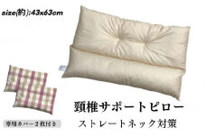《頸椎サポートピロー 枕 カバー2枚付き ピンク》ストレート チェックPK
