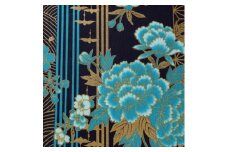 【ブラック（柄：青華）】紀州晒 紀州和晒 スケアー 綿100% 生地 布 柄 鶴 牡丹 花柄 開花 和風 和 WAGARA おしゃれ きれい 優雅 開花シリーズ ハンド メ イド 手芸 手作り 3m 約110cm