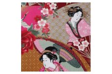 【レッド】紀州晒 紀州和晒 シーチング コットン 綿 綿100% 生地 布 開花シリーズ 和柄 花柄 菊 扇模様 和風 WAGARA おしゃれ ハンドメイド 手芸 手作り 3m 約110cm