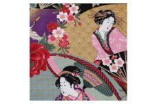 【ブラック】紀州晒 紀州和晒 シーチング コットン 綿 綿100% 生地 布 開花シリーズ 和柄 花柄 菊 扇模様 和風 WAGARA おしゃれ ハンドメイド 手芸 手作り 3m 約110cm