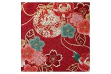 【レッド】紀州晒 紀州和晒  スケアー 綿100% 生地 布 和風柄 扇模様 菊 花柄 開花 和柄 WAGARA おしゃれ かわいい ハンド メイド 手芸 手作り 3m 約110cm