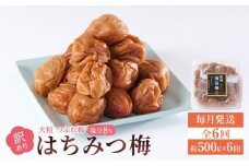訳あり 梅干し 大粒 大玉 つぶれ梅 はちみつ梅 約500g × 6回 塩分8％ [ 定期便 毎月発送・全6回 ]