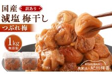 無農薬栽培 無添加 減塩 梅干し 訳アリつぶれ梅 約1kg(500gパック×2個) 塩分3% N3-G［KU2］