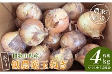 ［2026年発送分・先行予約］訳あり 農家さん直送 低農薬玉ねぎ 4kg程度 S～2L混合［4月中旬～7月中旬頃発送予定］ご家庭用 ※傷有り［KF19］