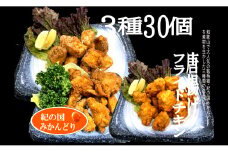 紀の国みかんどり　唐揚げ＆フライドチキン3種セット（計30個）(A581-1)