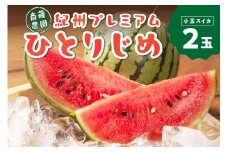紀州プレミアムひとりじめ ( 小玉スイカ )  2玉3.5kg程度 ≪先行予約2026年6月初旬以降発送分≫ 【配送不可地域 北海道 青森 秋田 岩手 沖縄 離島】 小玉すいか ひとりじめプレミアム  西瓜 シャリシャリ感 コク 甘み 糖度 完熟 プレミアム 果物 フルーツ  期間限定 旬 【0251-4】