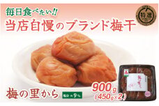 紀州南高梅「梅の里から」（塩分９％）900g（450g×2）　化粧箱入り / 田辺市 紀州南高梅 南高梅 梅干し 梅干 梅 うめ 肉厚 お米 おにぎり 焼酎 梅酒 健康 ご飯のお供 塩分9％【ing101-1】