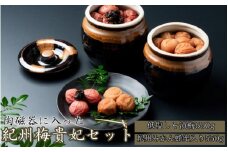 【陶磁器に入った】紀州梅貴妃セット【紀州みかん蜂蜜入り梅干（塩分約５％）550g・低塩しそ漬梅（塩分約７％）550g】  / 田辺市 紀州南高梅 南高梅 梅干し 梅干 梅 うめ 肉厚 お米 おにぎり 焼酎 梅酒 健康 みかん蜂蜜入り しそ漬梅 塩分約5％ 塩分約7％ 壺入り梅干し ギフト プレゼント 贈答【mtz004-1】