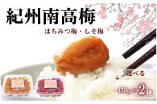 ご家庭用紀州南高梅　選べる2種セット450g×2種＜はちみつ＆しそ＞ / 田辺市 紀州南高梅 南高梅 梅干し 梅干 梅 はちみつ梅 はちみつ漬け しそ梅 しそ漬け かつお梅 白干し梅 昔ながらの梅干し 梅干セット 食べ比べ セット 詰め合わせ【umy024-1-1】