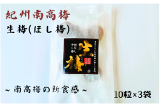紀州南高梅 生梅（ほし梅）大玉10粒入×3袋セット 塩分約６％  / 田辺市 紀州南高梅 南高梅 梅干し 梅干 梅 うめ 肉厚 ほし梅 干し梅 大玉 大粒 完熟 種ぬき 種なし 【mtz013-1】