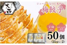 大西の梅餃子セット 25個入り×2パック 【プレミア和歌山認定品】 / 和歌山県 田辺市 ぎょうざ ギョウザ ギョーザ 手作り 紀州南高梅 南高梅 宝梅使用 紀州うめぶた にんにく不使用 無添加 冷凍【gyz003-2】