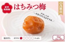 紀州南高梅 はちみつ梅干し （塩分8％）4kg(2kg×2個）A級品 / 和歌山 梅干し 田辺市 紀州南高梅 南高梅 梅干 梅 小梅 はちみつ使用 はちみつ梅 肉厚 お米 おにぎり 焼酎 梅酒 健康 はちみつ梅 塩分8％ 塩分控えめ【ske042-1】