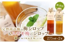 「完熟南高梅の無添加梅シロップ」＆「スモモ梅の無添加シロップ」のセット 各275ml / 紀州南高梅 梅干し 梅干 うめぼし 南高梅 国産 梅 うめ ウメ すもも スモモ 健康 シロップ 果汁 梅果汁 梅ジュース 和歌山県 田辺市【bik011】