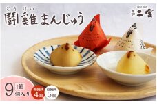 鬪雞まんじゅう9個入り（赤饅頭4個・白饅頭5個） / まんじゅう 饅頭 おまんじゅう 和菓子 菓子 お菓子 おかし 紅白饅頭 田辺市 和歌山 甘い 可愛い おやつ ギフト 贈り物 二宮【nnm003】