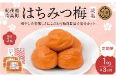 【3カ月定期便】 紀州南高梅 はちみつ梅 減塩（塩分3％）1kg(500g×2) / 梅干し 梅干 梅 中田食品 A級品 和歌山 田辺市 紀州南高梅 南高梅 はちみつ梅 減塩 塩分控えめ【nkt021-tk】