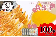大西の梅餃子セット 計100個 (25個入り×4パック) / 和歌山県 田辺市 ぎょうざ ギョウザ ギョーザ 手作り 紀州南高梅 南高梅 宝梅使用 紀州うめぶた にんにく不使用 無添加 冷凍【gyz013-1】
