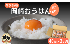 【3カ月定期便】希少品種　岡崎おうはん 紅花の卵 40個×3回【冷蔵配送】 / 田辺市 卵 たまご 有精卵 純国産鶏 鶏卵 平飼い お取り寄せ 卵かけごはん 和歌山県【kag011-tk】