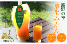 【化粧箱入り】天然果汁100％ みかんジュース 熊野の雫【温州みかん（早生）】1L×6 / ミカンジュース 早生みかん 温州 生搾り 果汁100％ ストレート パウチ入 柑橘 和歌山県 田辺市【hso018】