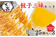 餃子三昧セット（にんにく餃子25個×1Ｐ、梅餃子25個×1Ｐ、しょうが餃子25個×1Ｐ） / 和歌山県 田辺市 ぎょうざ ギョウザ ギョーザ ニンニク 紀州南高梅 うめ 生姜餃子 手作り 紀州うめぶた にんにく不使用 無添加 冷凍 食品 国産 セット 詰め合わせ ギフト プレゼント【gyz020】