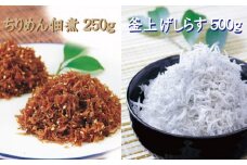 釜上げしらすとちりめんのセット 台風セットA（釜揚げしらす500g+ちりめん佃煮250g） / しらす シラス 釜揚げ ちりめん 佃煮【ojs003-1】