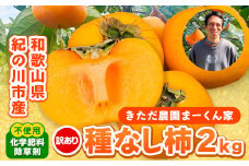 【訳あり】まーくん家のたねなし柿 2kg 《2025年9月下旬-10月末頃出荷》 かき 種なし きただ農園まーくん家 和歌山県 紀の川市 ご家庭用