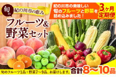 【3ヶ月定期便】紀の川市の恵み 旬のフルーツ＆野菜セット 計8~10品《お申込み月翌月から出荷開始》和歌山県 紀の川市 フルーツ 果物 野菜 セット 桃 梅 みかん 新玉ねぎ なす トマト キャベツ