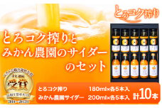 観音山みかんジュース「とろコク搾り」180ml×各5本とみかん農園サイダーのセット200ml×各5本 (計10本入) 有限会社柑香園 和歌山県 紀の川市 フルーツ 果物 柑橘 添加物不使用 みかんジュース 炭酸 サイダー《30日以内に出荷予定(土日祝除く)》