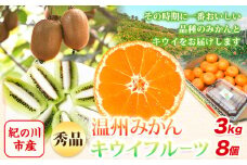 紀の川市産 温州みかん3kg+キウイフルーツ8個 和田果樹園《1月中旬-2月下旬頃出荷》 和歌山県 紀の川市 みかん ミカン 温州みかん 柑橘 キウイ キウイフルーツ 果物 フルーツ 贈答用 送料無料