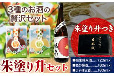 日本酒 朱塗り升セット 根来純米酒 ねり梅酒 じゃばら酒 酒のねごろっく《90日以内に出荷予定(土日祝除く)》和歌山県 岩出市 日本酒 酒 さけ 梅酒 じゃばら酒 果実酒 柑橘 180ml 720ml セット 詰め合わせ
