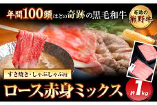 熊野牛 ロース赤身ミックスすき焼きしゃぶしゃぶ用 約1kg 有限会社松牛《30日以内に出荷予定(土日祝除く)》 和歌山県 岩出市 希少 肉 牛肉 熊野牛 送料無料 しゃぶしゃぶ ロース すき焼き 赤身 ミックス x-1