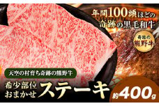 熊野牛 希少部位おまかせステーキ 約400g  有限会社松牛《30日以内に出荷予定(土日祝除く)》 和歌山県 岩出市 希少 肉 牛肉 熊野牛 送料無料 ステーキ 希少部位 x-1