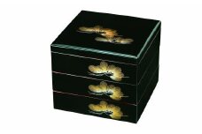 三段重箱 黒内朱 若松 お重 紀州漆器【YG7】