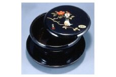 7.0寸 丸盆付菓子器 さえずり(盛絵・内梨子地塗)【YG89】