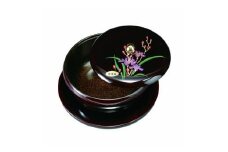 7.0寸 丸盆付菓子器 溜 山路(盛絵・内梨子地塗)【YG88】