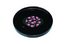 木製丸盆 30cm 黒 花咲小路【YG393】