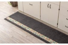 北欧の「幸せを運ぶ馬」ダーラヘスト柄のキッチンマット グレー 50cm×横240cm
