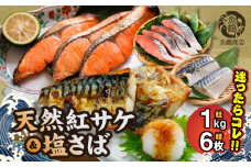 G7010_迷ったらコレ！！魚鶴商店の天然紅サケ 1kg & 塩さば 6枚セット