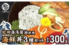 G7019_紀州湯浅醤油を使ったサーモンとカンパチの漬け＆釜揚げしらすの 海鮮丼 3種セット 計300g (100g×3種)